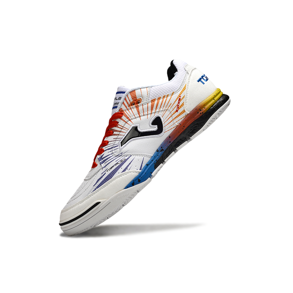 Chuteira Futsal Joma Top Flex Rebound IC Branca, Vermelho e Azul