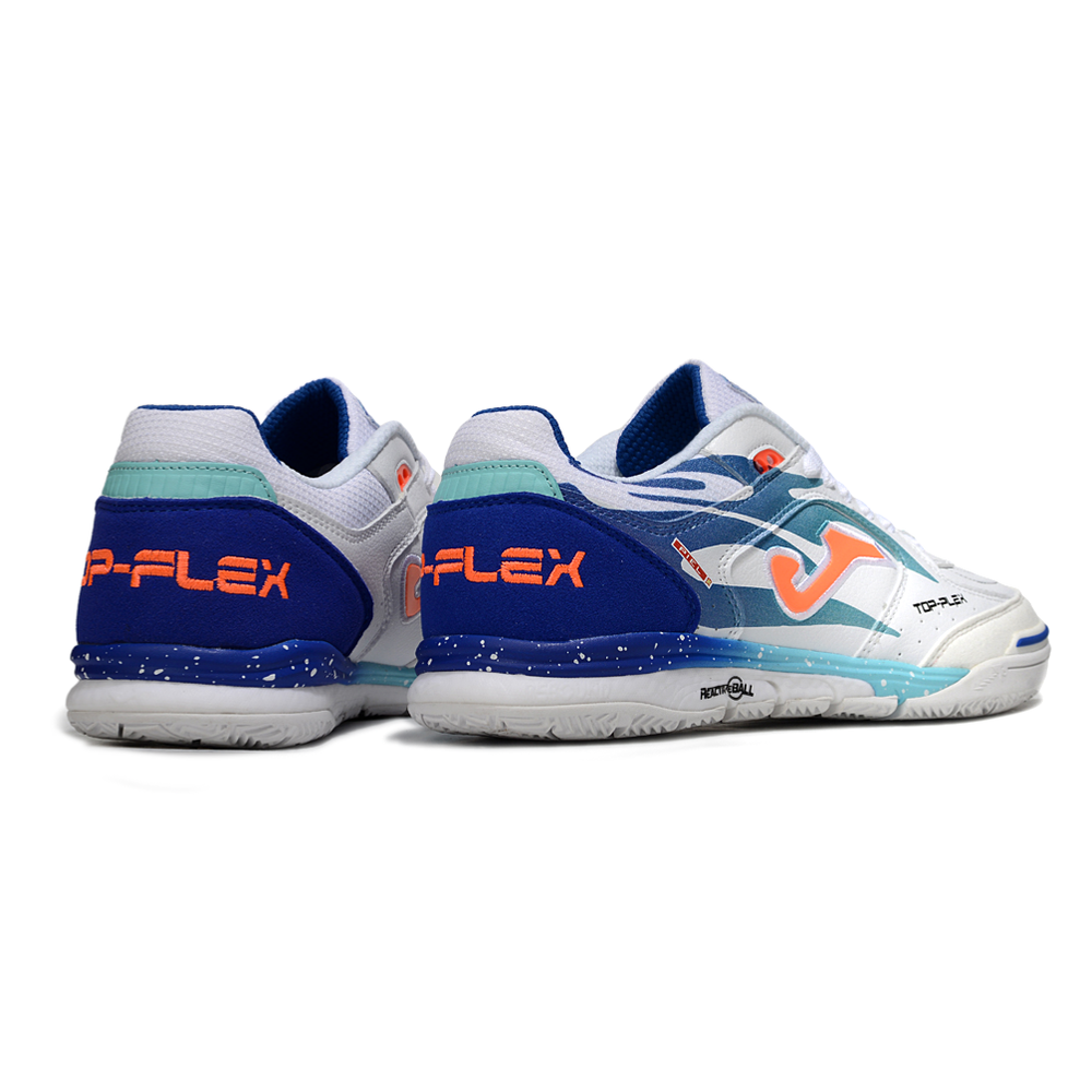 Chuteira Futsal Joma Top Flex Rebound IC Branco, Azul e Laranja