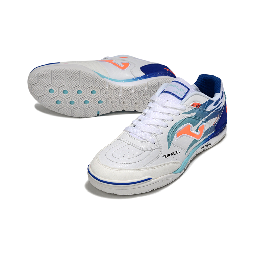 Chuteira Futsal Joma Top Flex Rebound IC Branco, Azul e Laranja