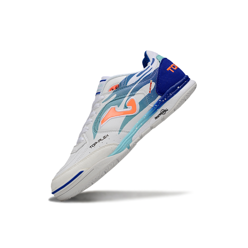 Chuteira Futsal Joma Top Flex Rebound IC Branco, Azul e Laranja