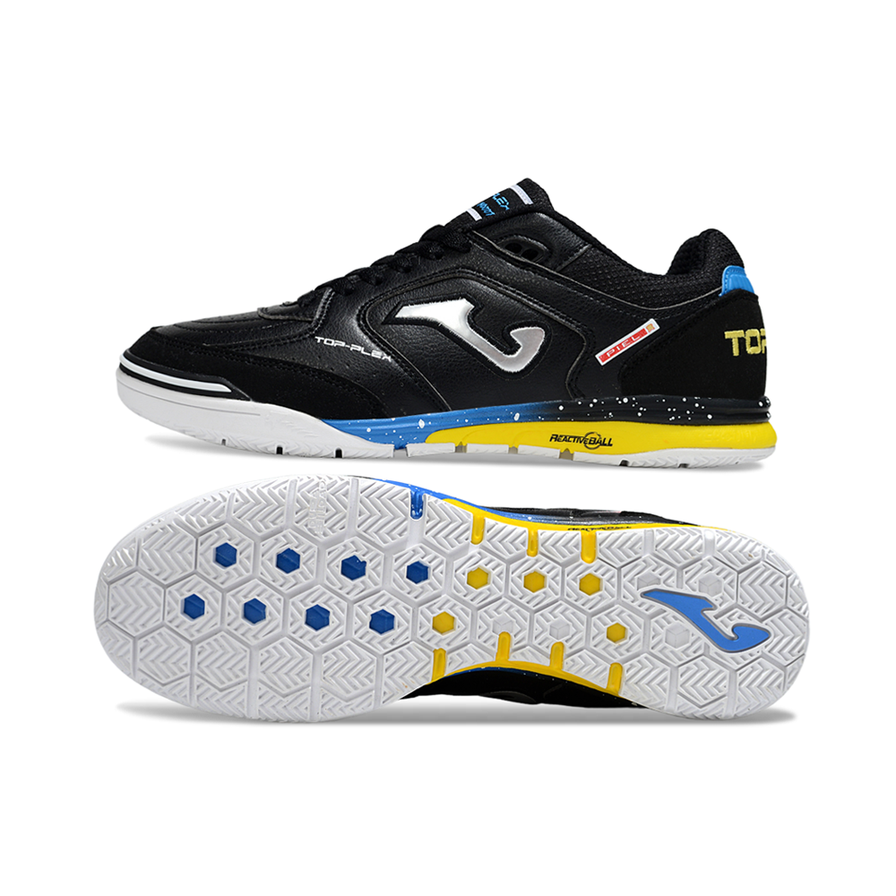 Chuteira Futsal Joma Top Flex Rebound IC Preto, Azul e Amarelo