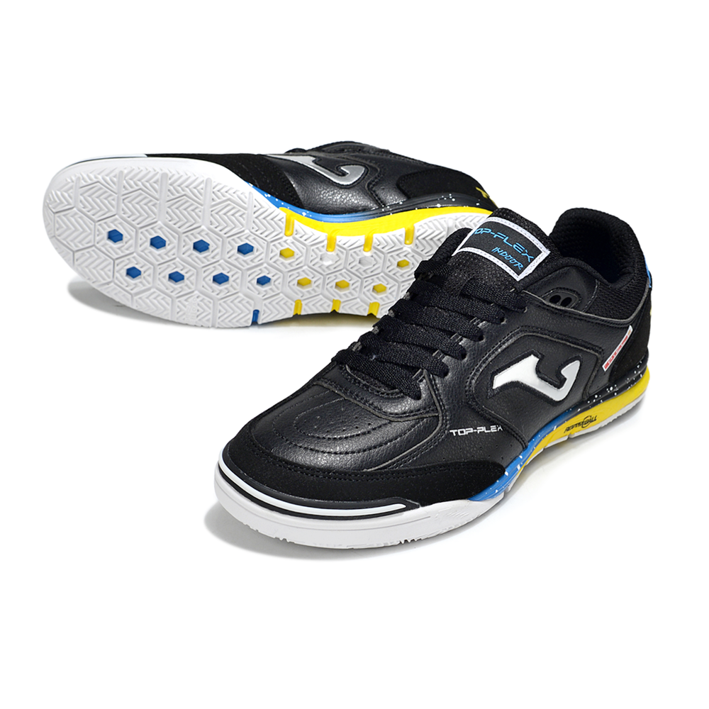 Chuteira Futsal Joma Top Flex Rebound IC Preto, Azul e Amarelo