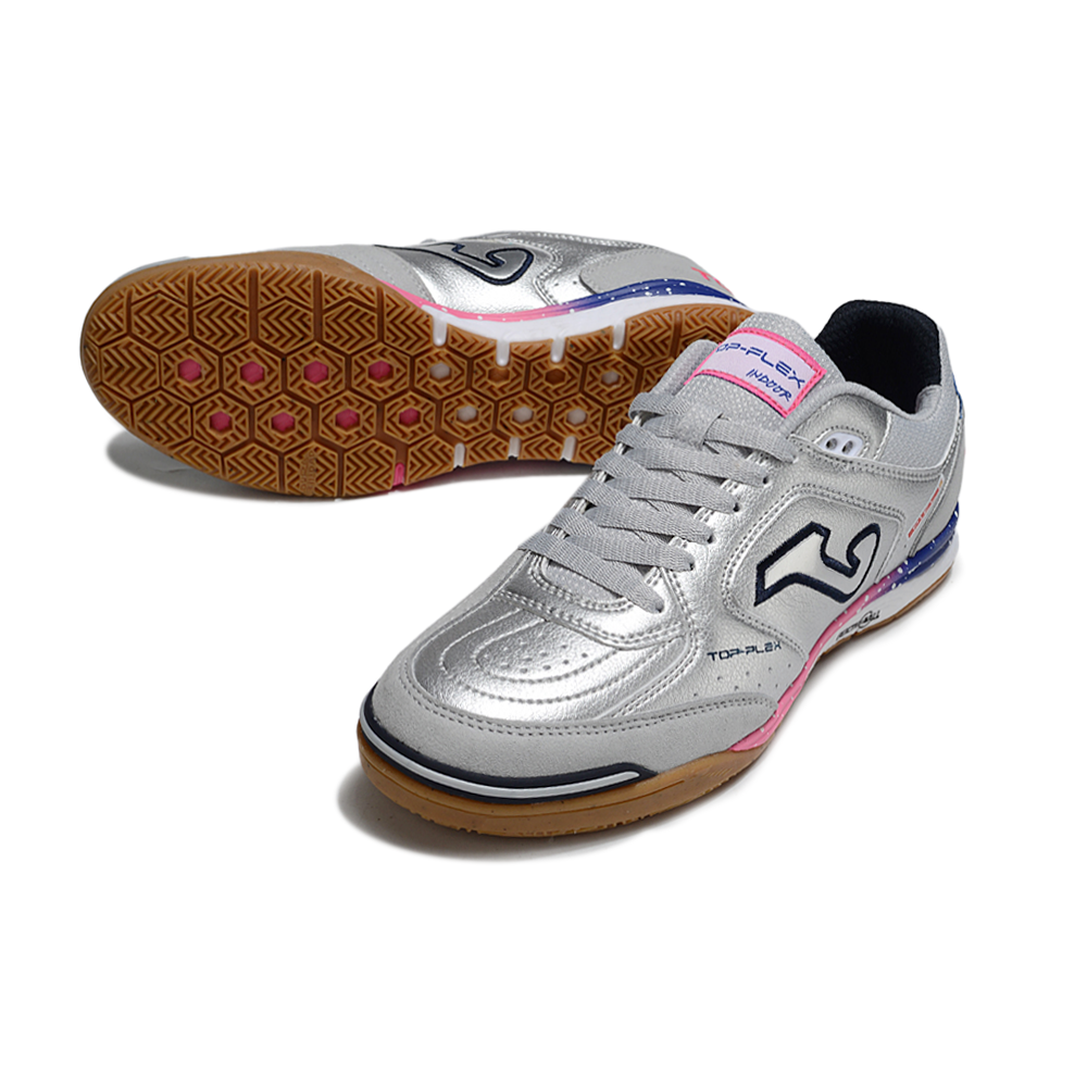 Chuteira Futsal Joma Top Flex Rebound IC Prata, Rosa e Azul