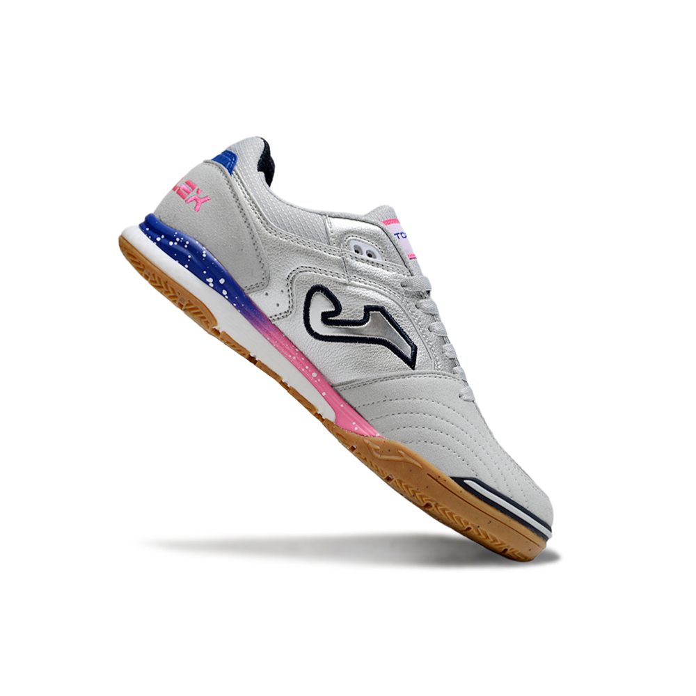 Chuteira Futsal Joma Top Flex Rebound IC Prata, Rosa e Azul
