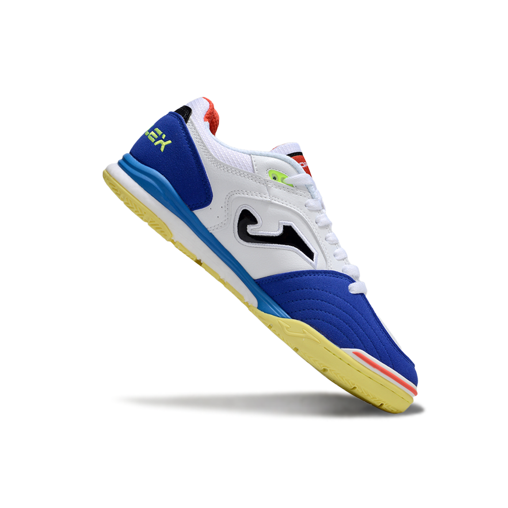 Chuteira Futsal Joma Top Flex Rebound IC Branca, Azul e Amarelo