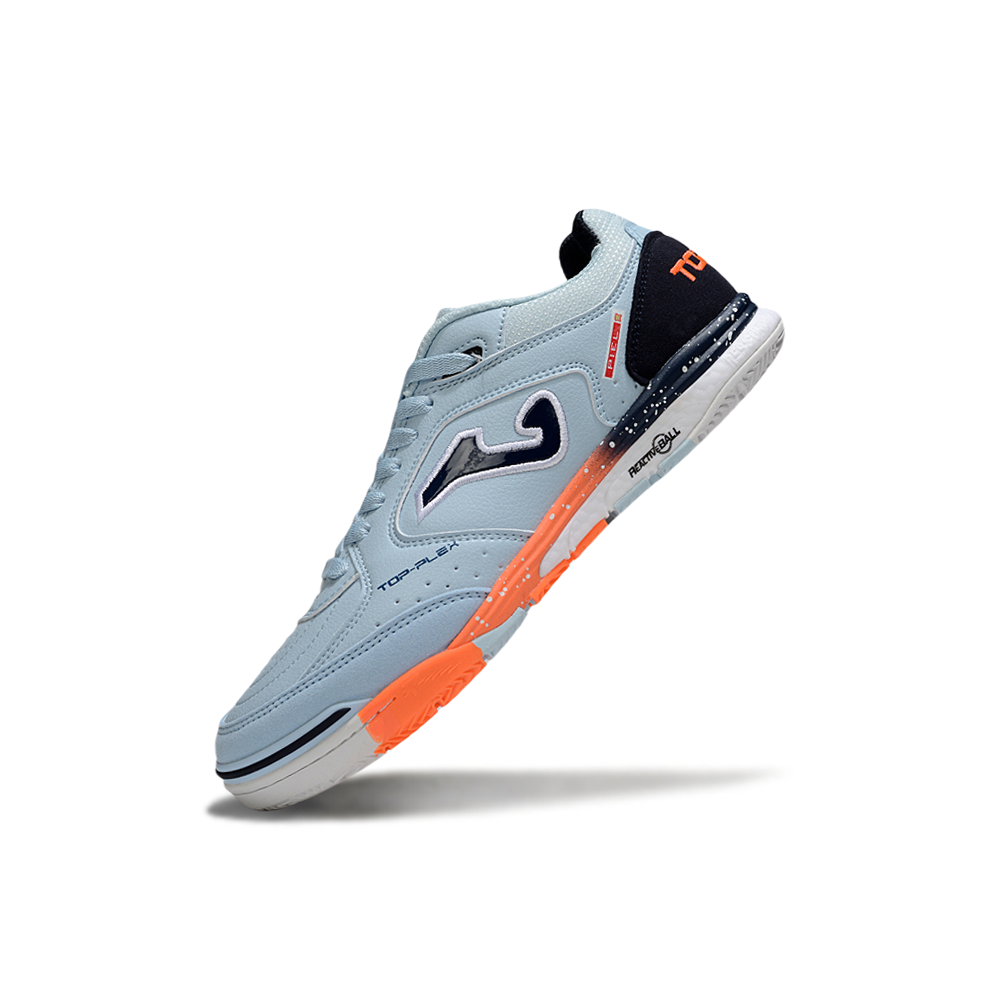 Chuteira Futsal Joma Top Flex Rebound IC Azul Claro e Laranja
