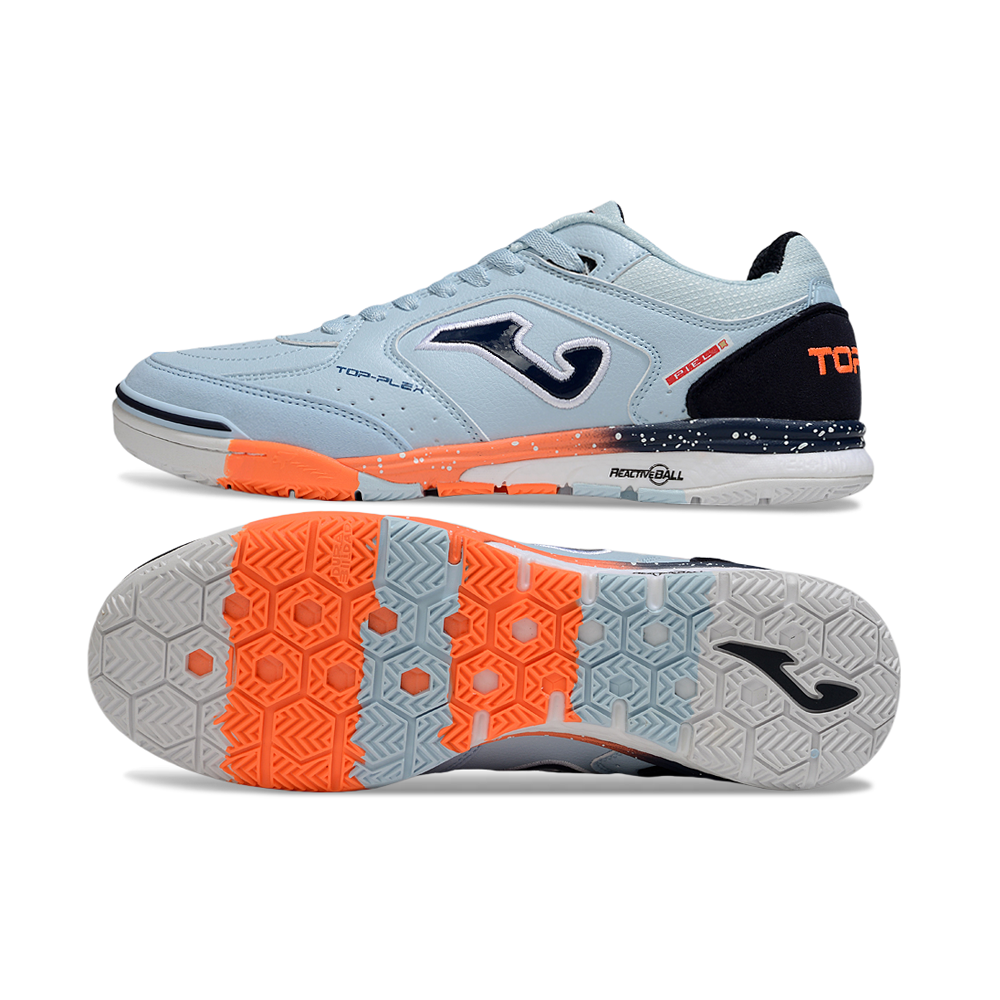 Chuteira Futsal Joma Top Flex Rebound IC Azul Claro e Laranja