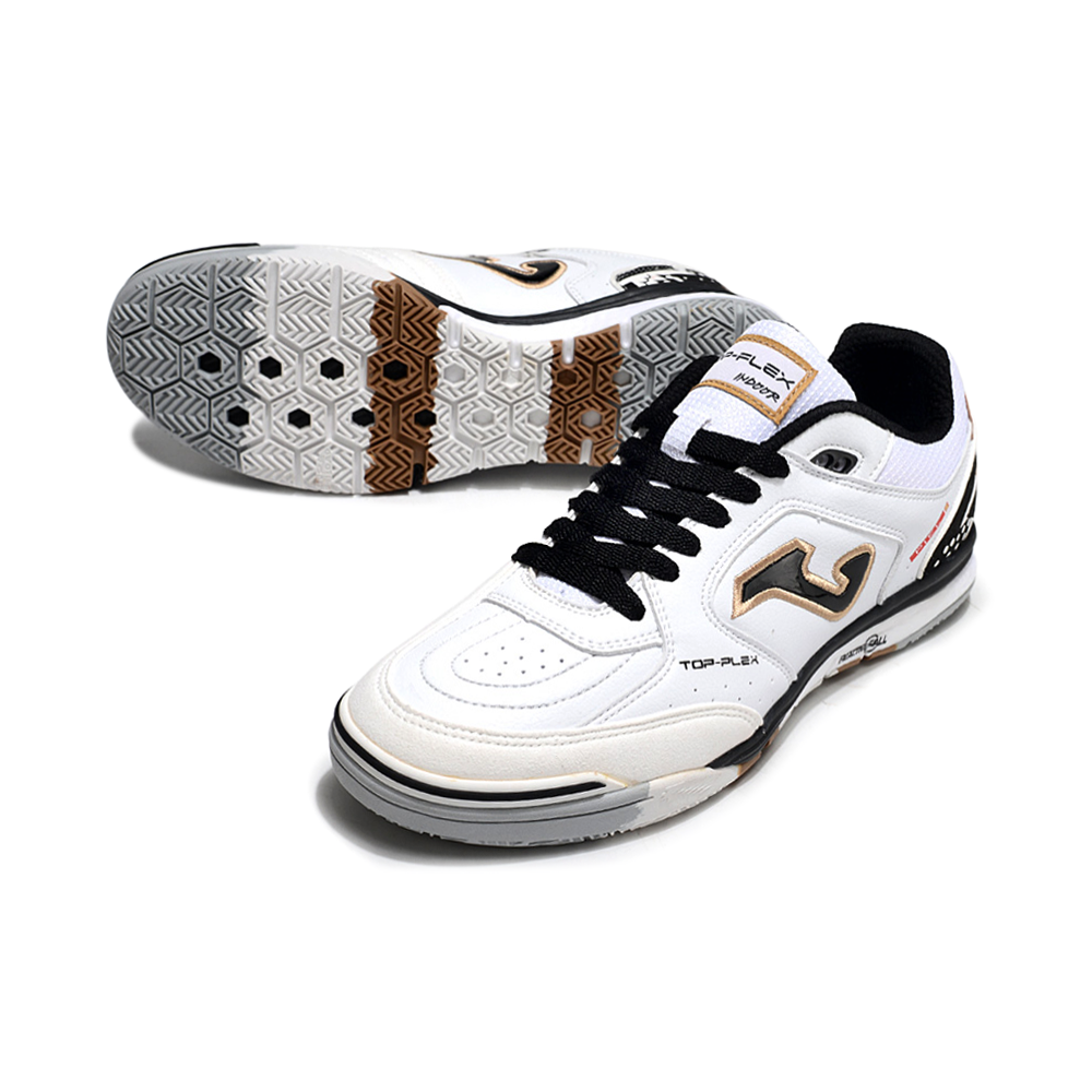 Chuteira Futsal Joma Top Flex Rebound IC Branca, Preta e Dourada