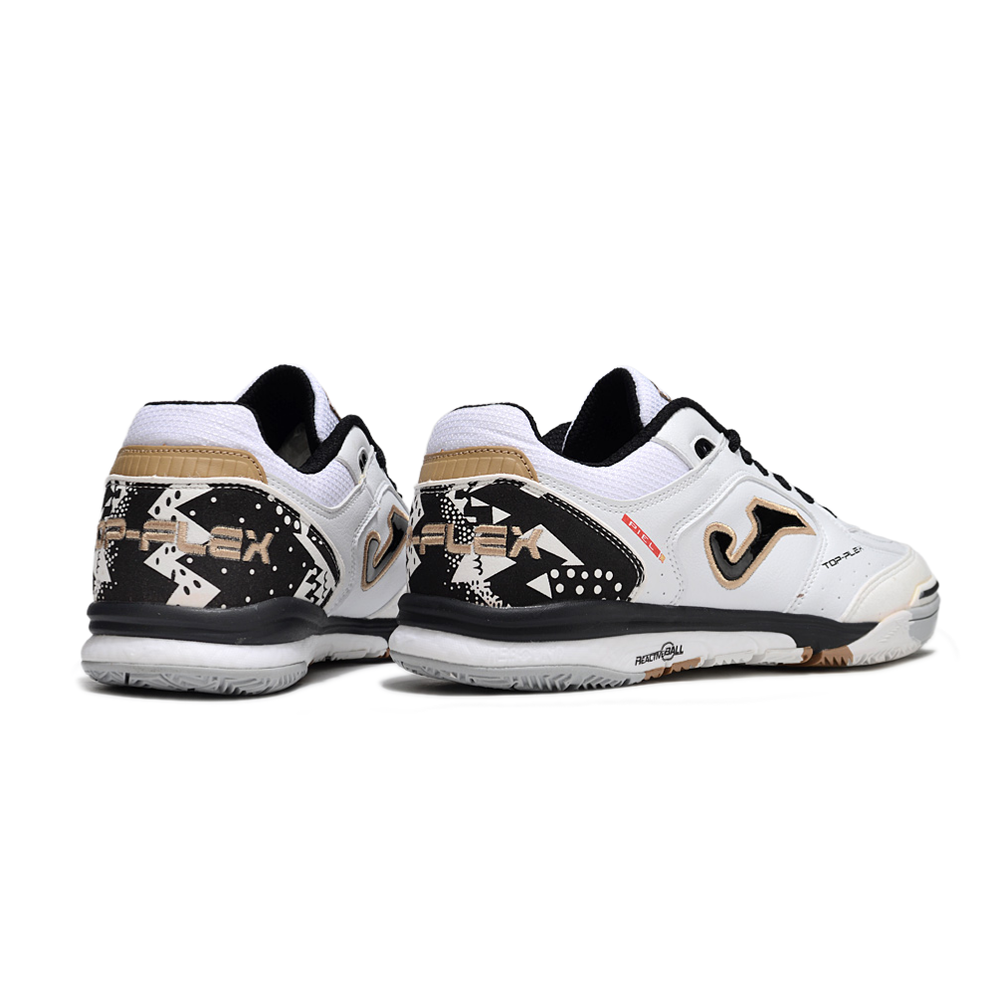 Chuteira Futsal Joma Top Flex Rebound IC Branca, Preta e Dourada