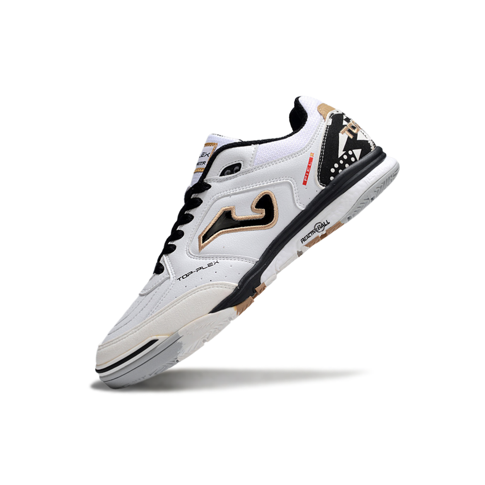 Chuteira Futsal Joma Top Flex Rebound IC Branca, Preta e Dourada