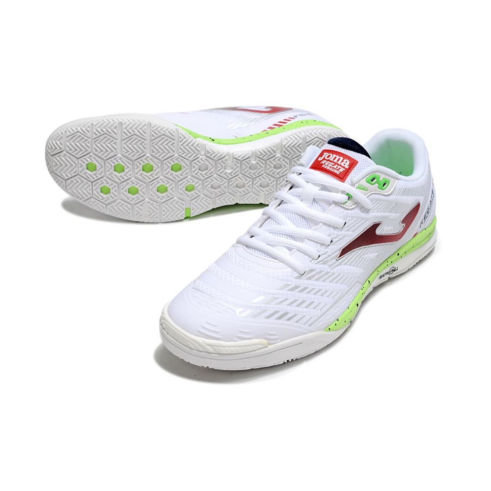 Chuteira Futsal Joma Regate Rebound IC Branca, Vermelha e Verde