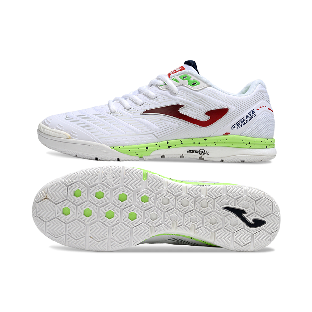 Chuteira Futsal Joma Regate Rebound IC Branca, Vermelha e Verde