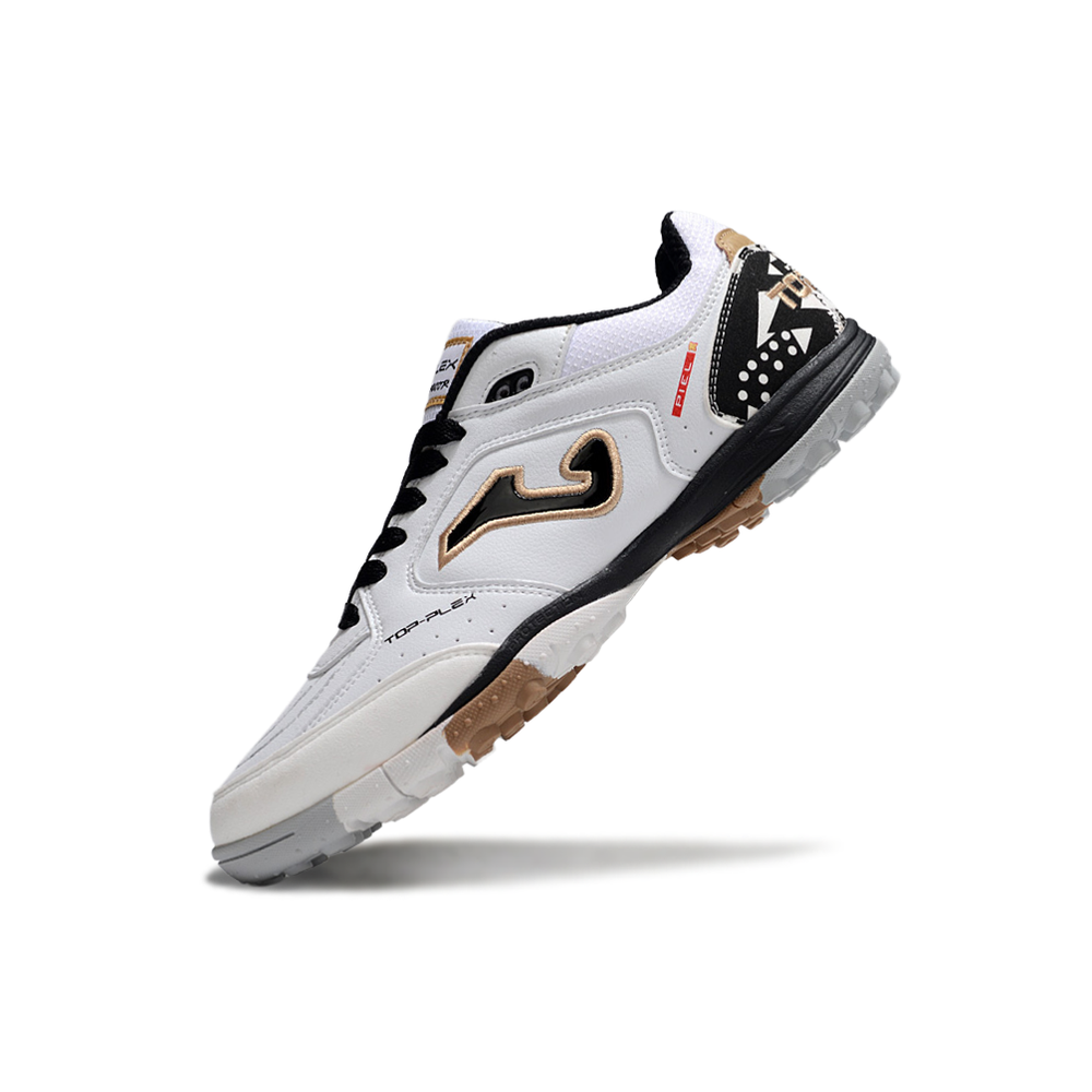 Chuteira Society Joma Top Flex Rebound TF Branca, Preta e Dourada