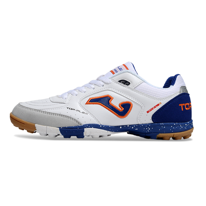 Chuteira Society Joma Top Flex Rebound TF Branca, Azul e Laranja