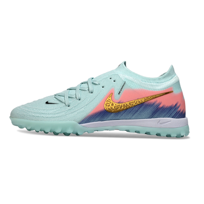 Chuteira Society Nike Phantom GX 2 Elite TF Verde, Rosa, Azul e Dourado