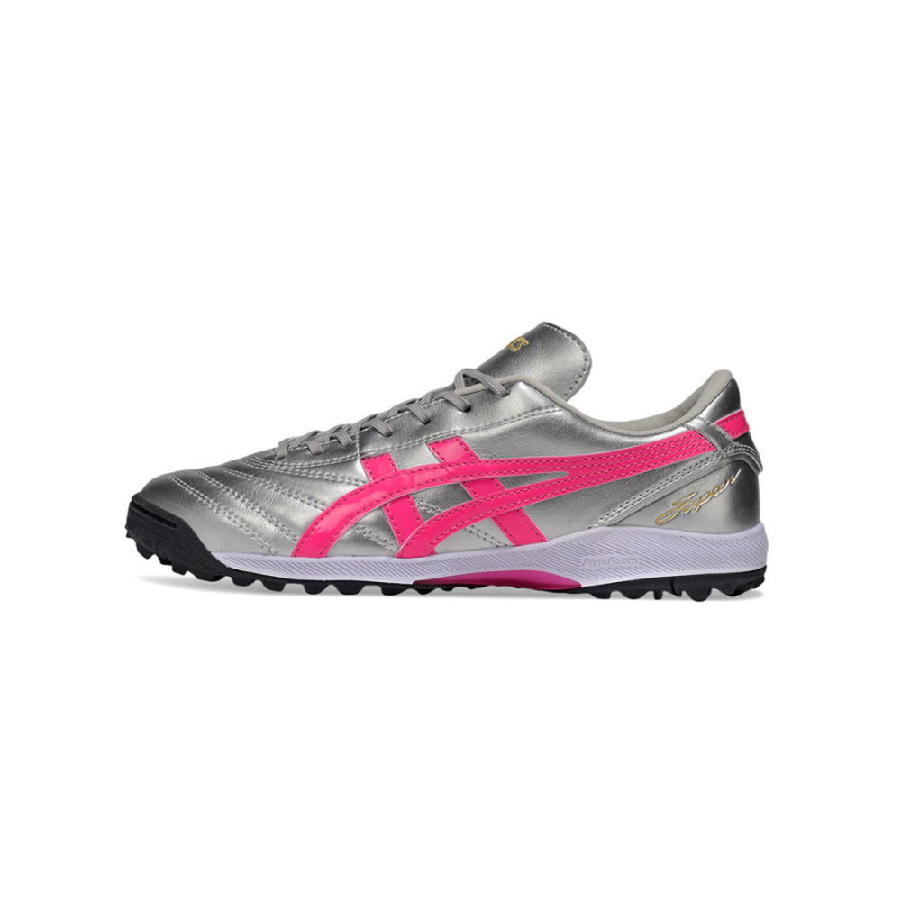 Chuteira Society Asics Japan TF Prata e Rosa