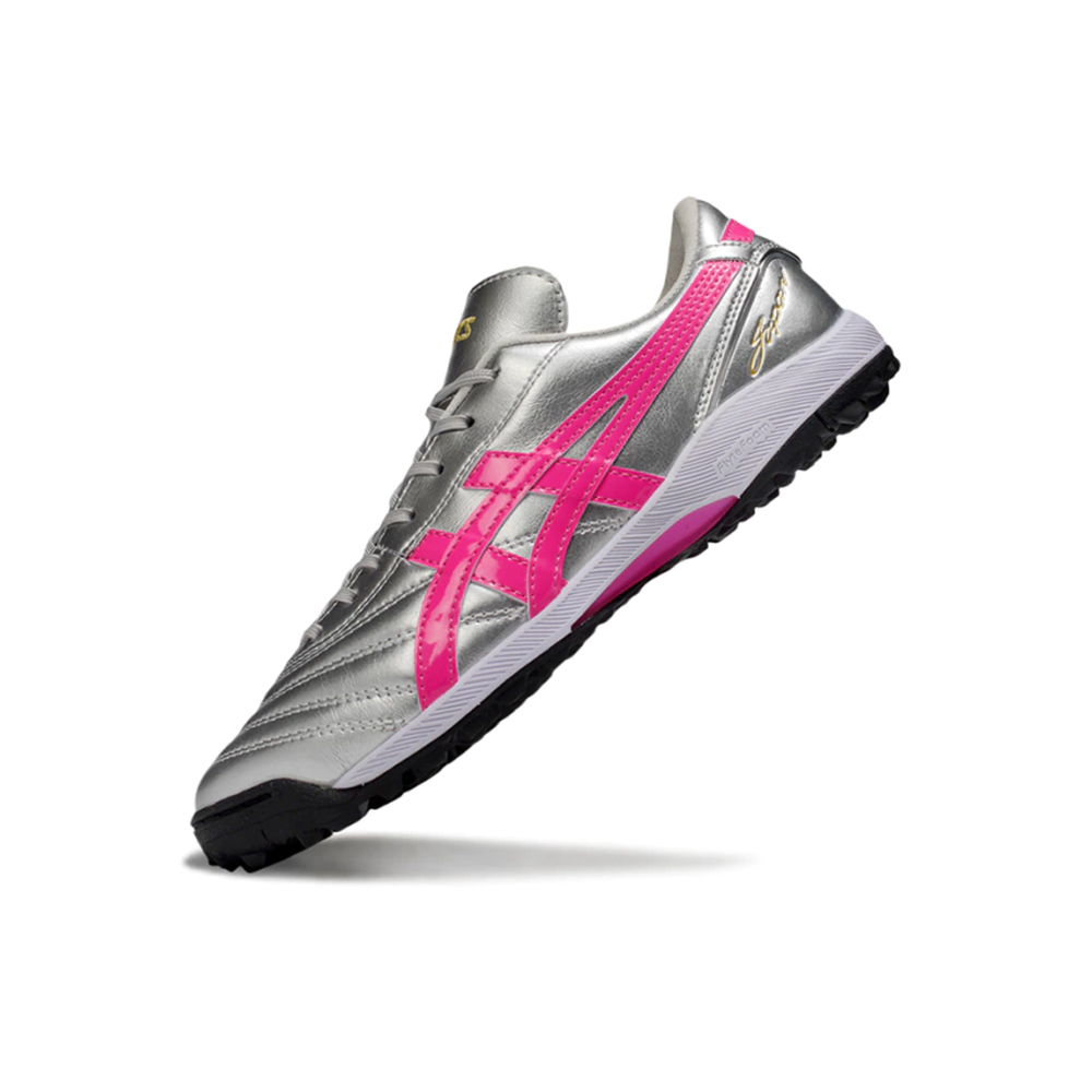 Chuteira Society Asics Japan TF Prata e Rosa