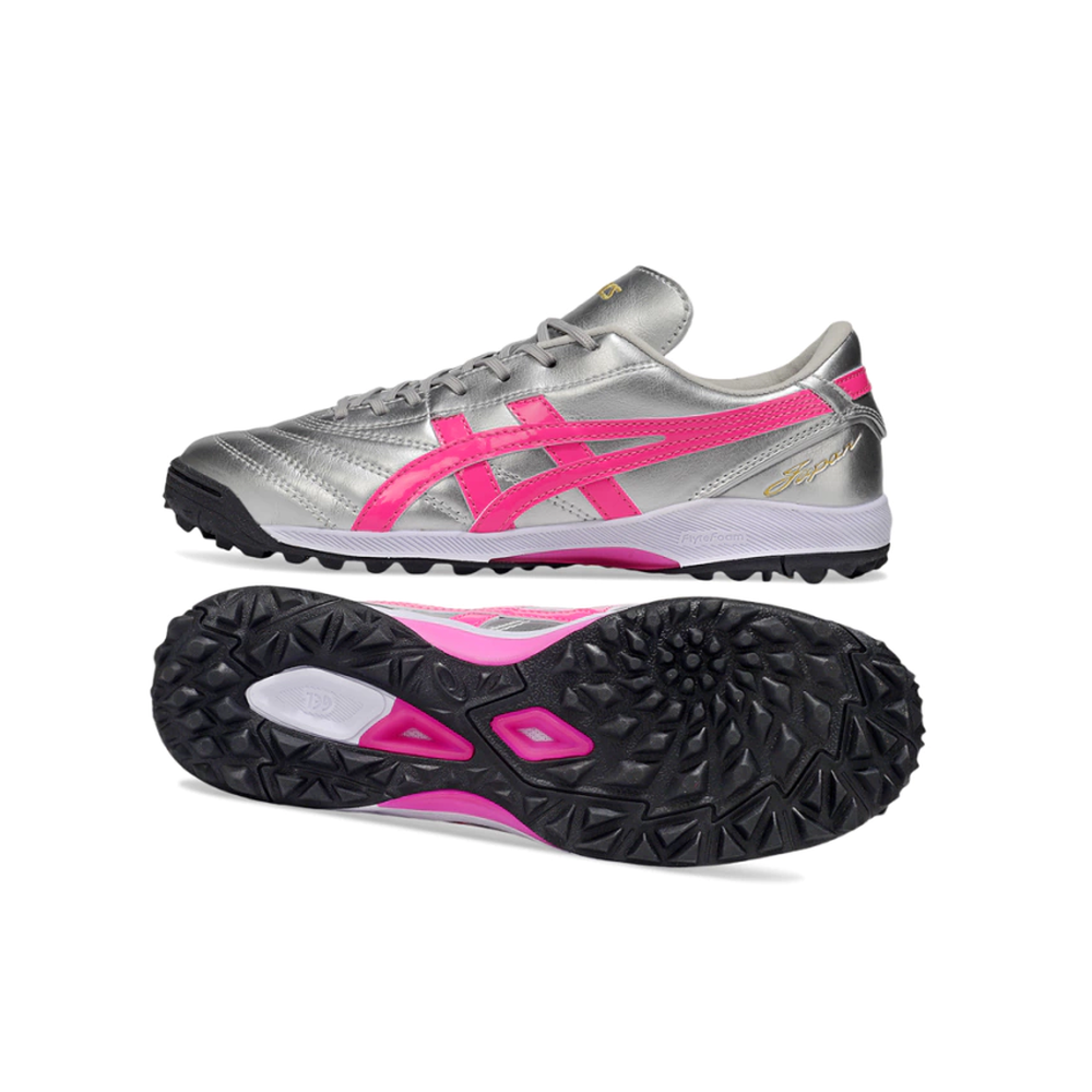 Chuteira Society Asics Japan TF Prata e Rosa