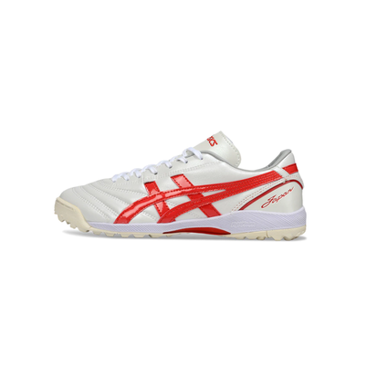 Chuteira Society Asics Japan TF Branca e Vermelha