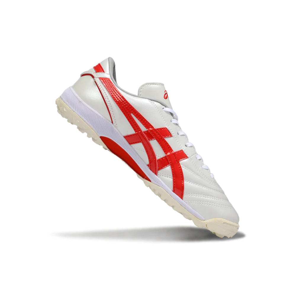 Chuteira Society Asics Japan TF Branca e Vermelha