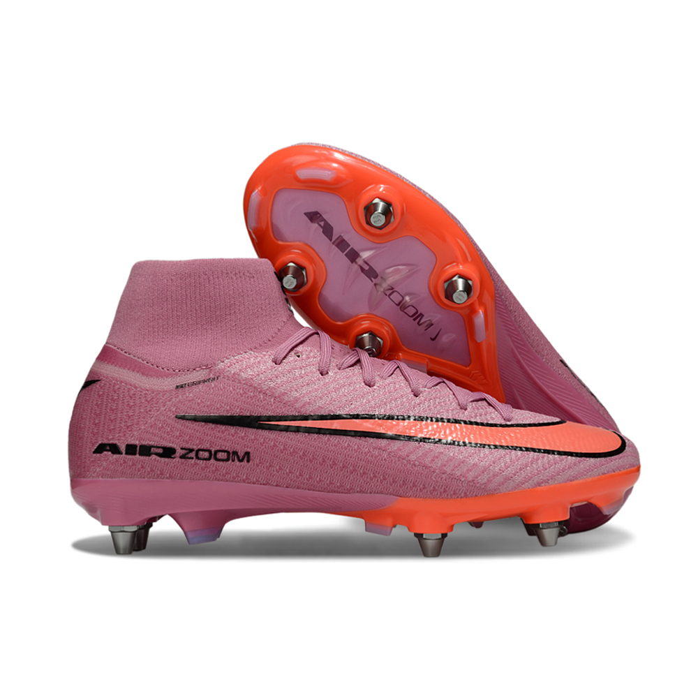 Chuteira Campo Nike Air Zoom Mercurial Superfly 10 Elite Trava Mista Rosa e Laranja 