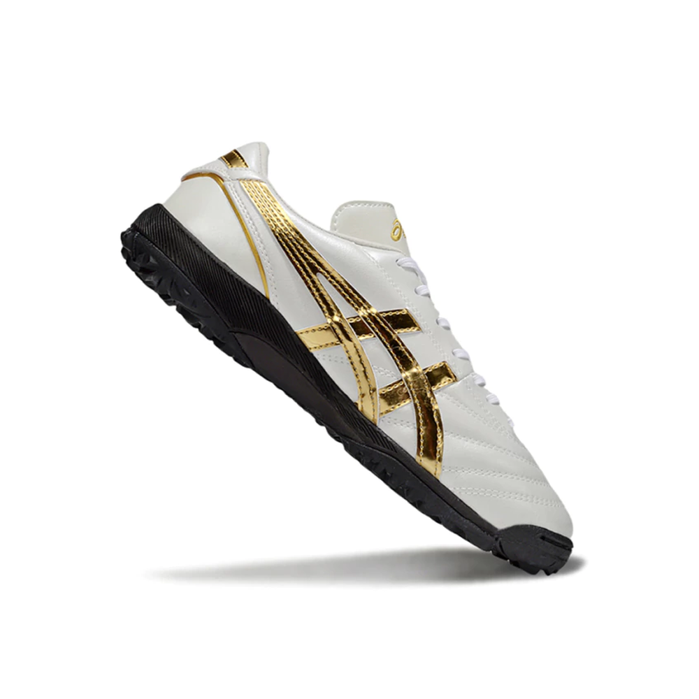 Chuteira Society Asics Japan TF Bege, Dourado e Preto