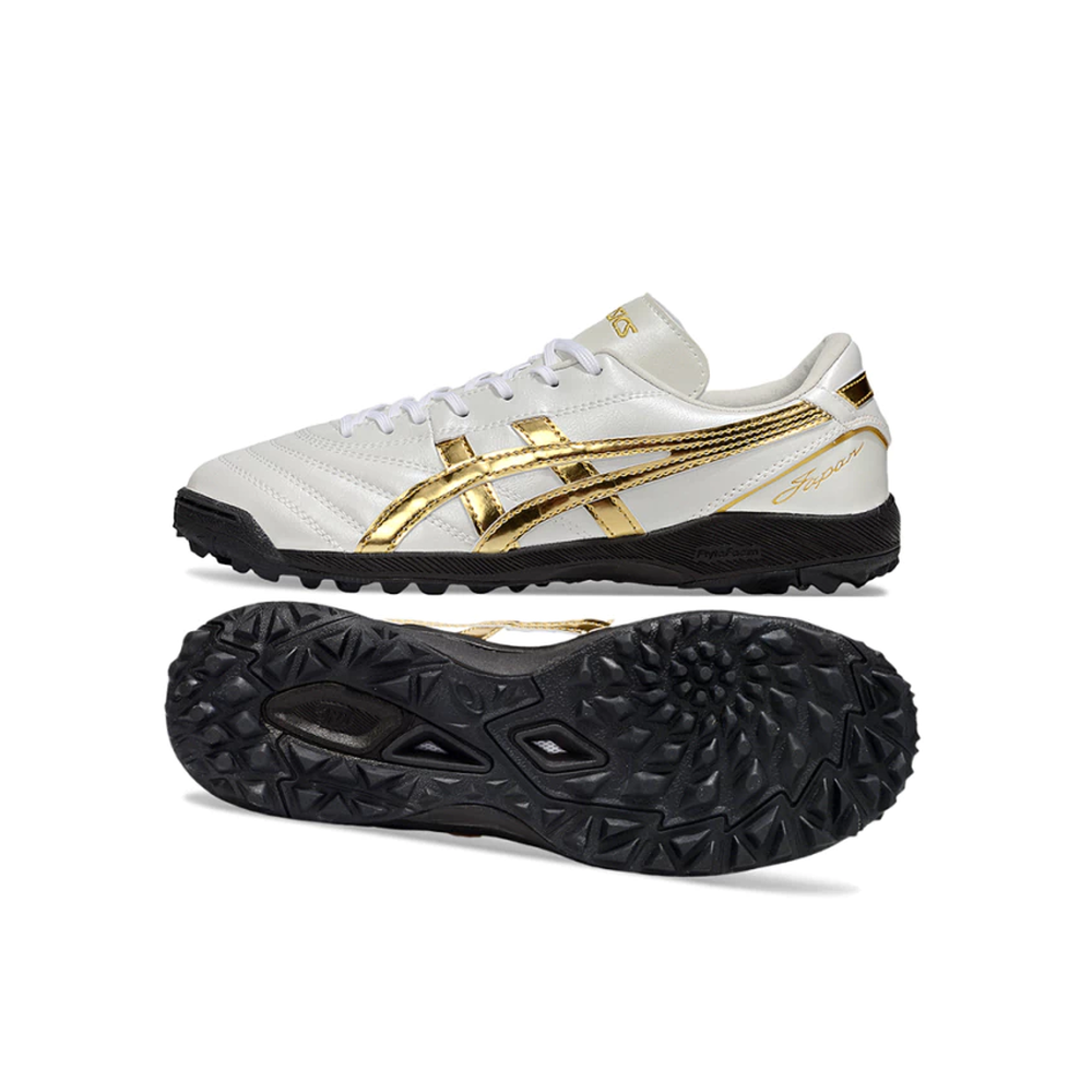 Chuteira Society Asics Japan TF Bege, Dourado e Preto
