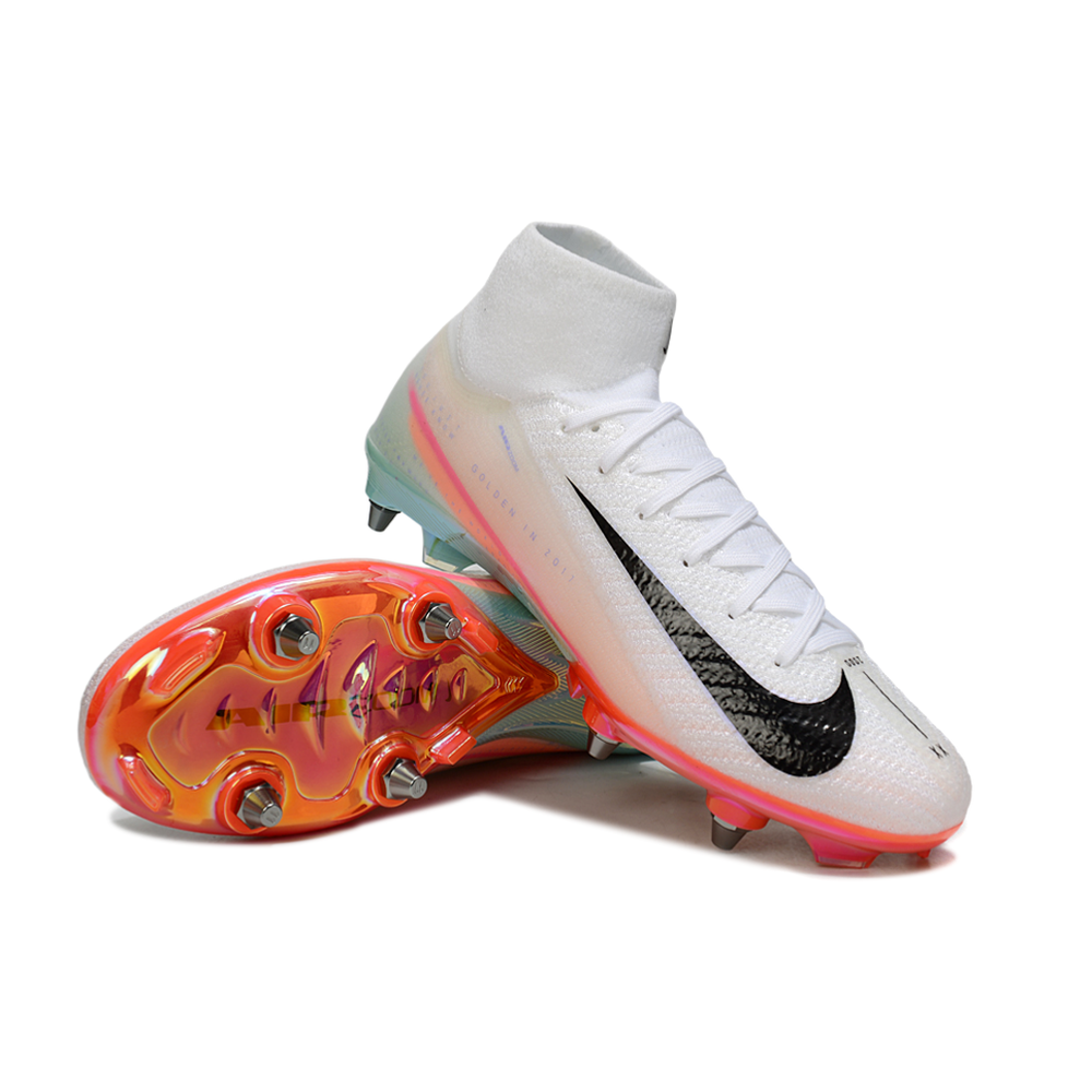 Chuteira Campo Nike Air Zoom Mercurial Superfly 10 Elite Trava Mista Branco, Rosa e Azul