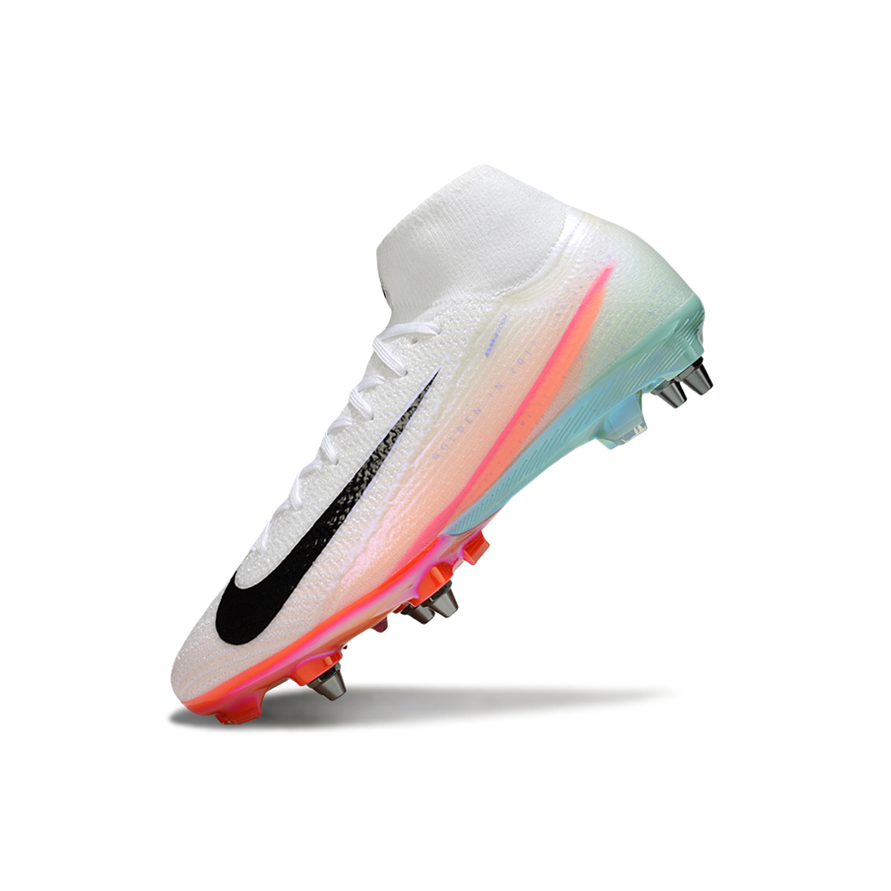 Chuteira Campo Nike Air Zoom Mercurial Superfly 10 Elite Trava Mista Branco, Rosa e Azul