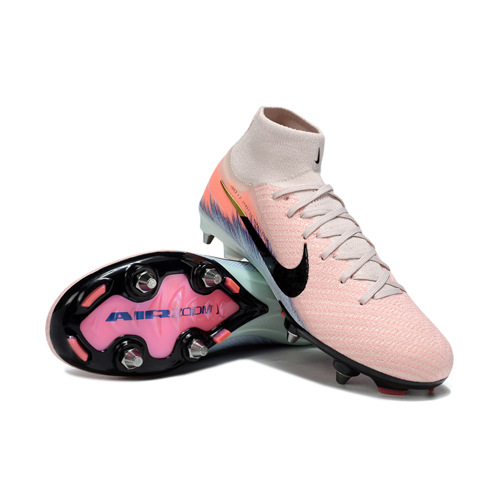 Chuteira Campo Nike Air Zoom Mercurial Superfly 10 Elite Trava Mista Rosa e Azul