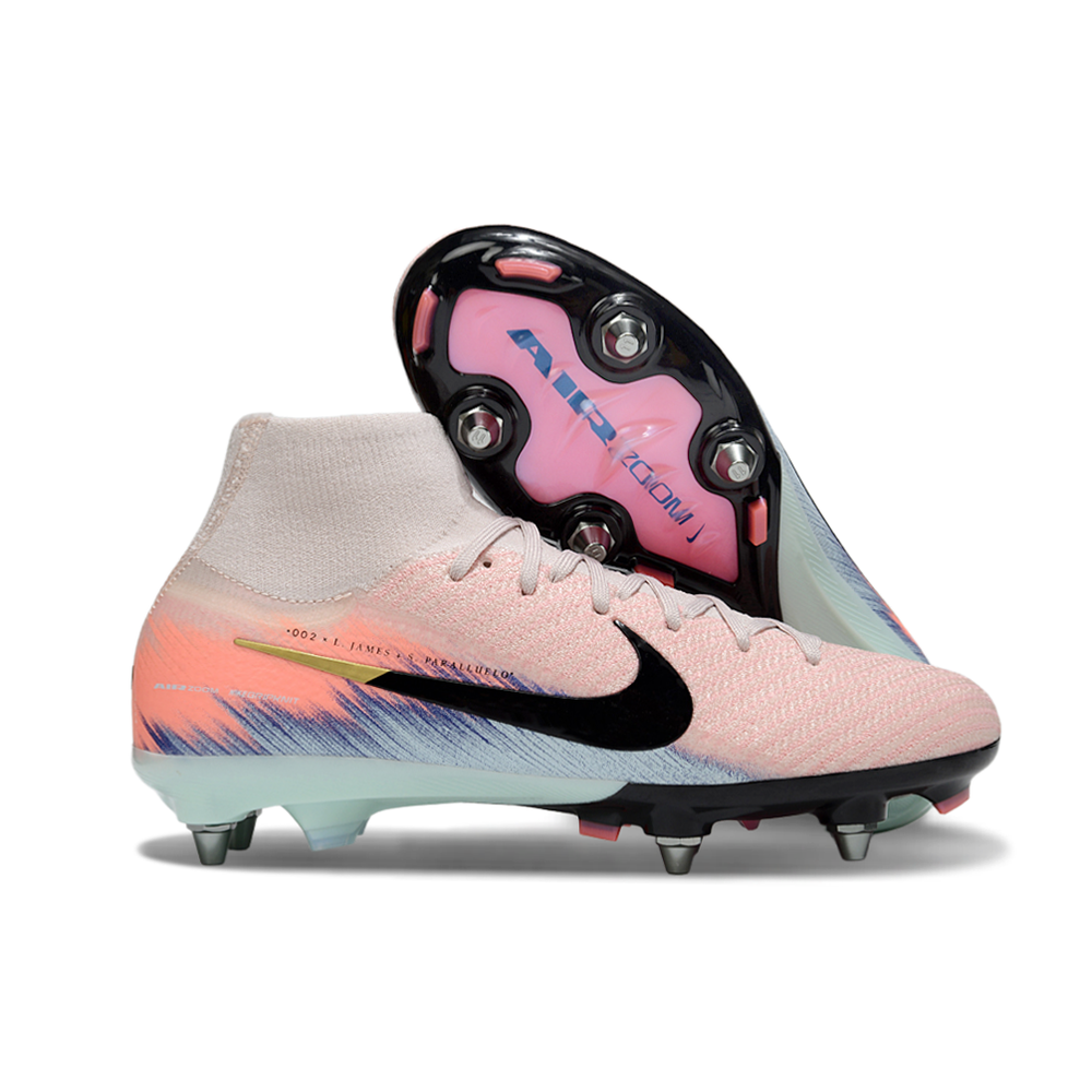 Chuteira Campo Nike Air Zoom Mercurial Superfly 10 Elite Trava Mista Rosa e Azul