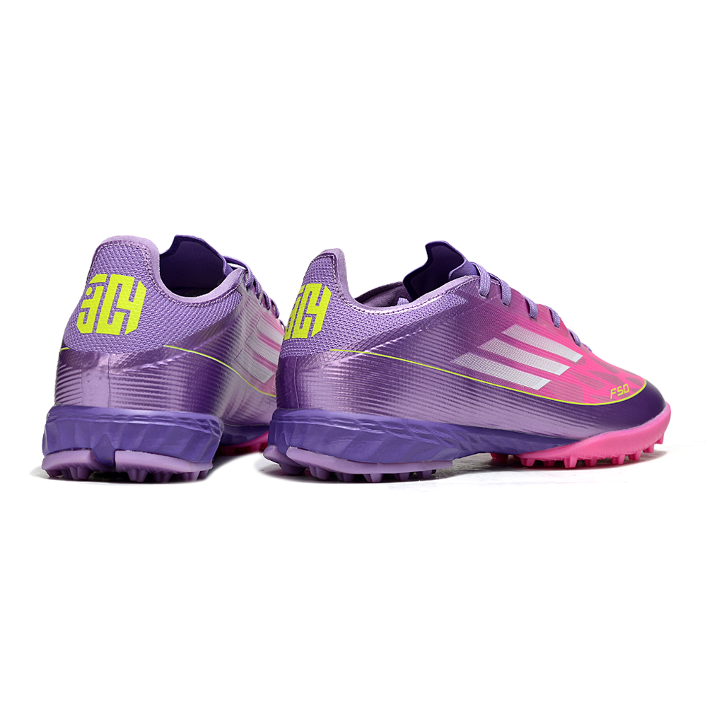 Chuteira Society Adidas F50 TF Roxa e Rosa "Yamal"