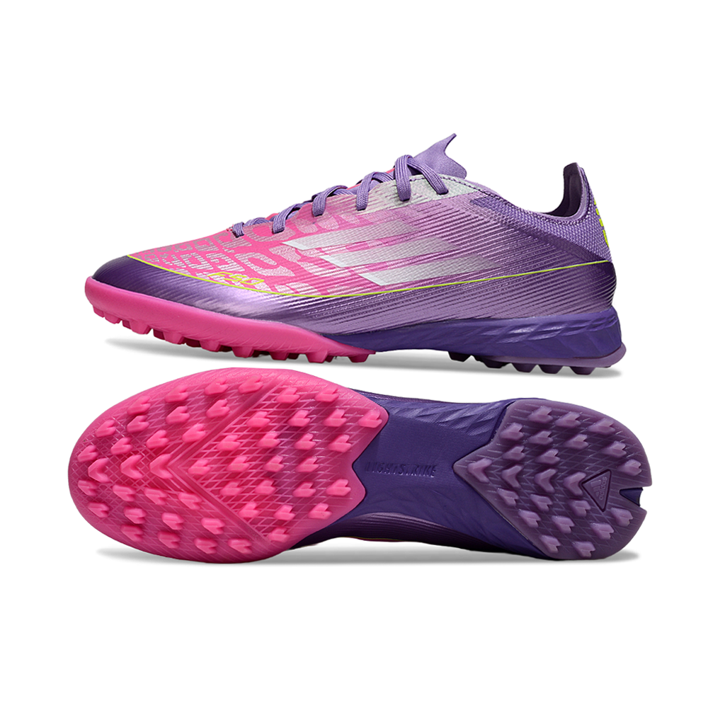 Chuteira Society Adidas F50 TF Roxa e Rosa "Yamal"