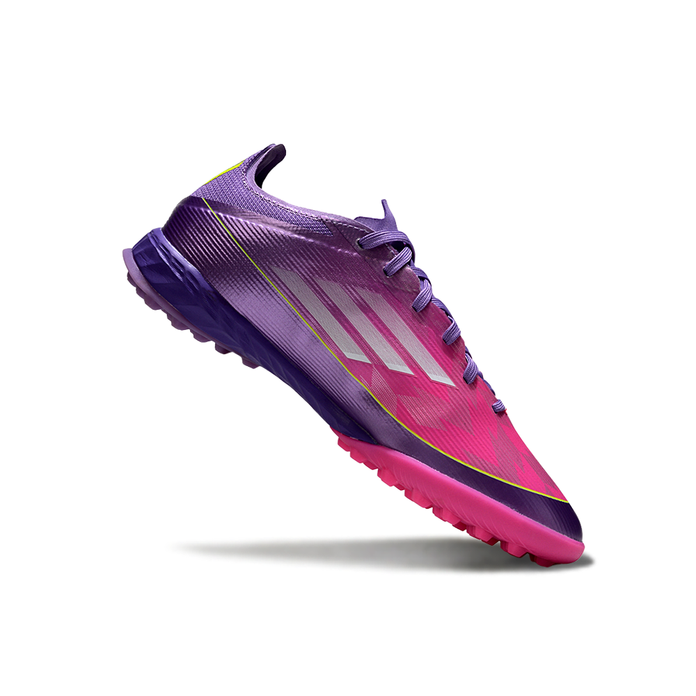 Chuteira Society Adidas F50 TF Roxa e Rosa "Yamal"