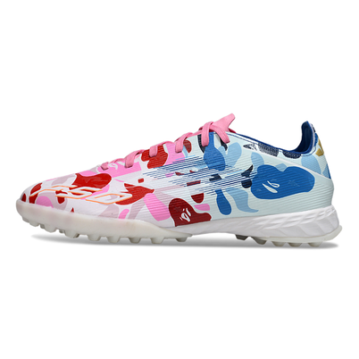 Chuteira Society Adidas F50 TF Branca, Rosa e Azul "BAPE"