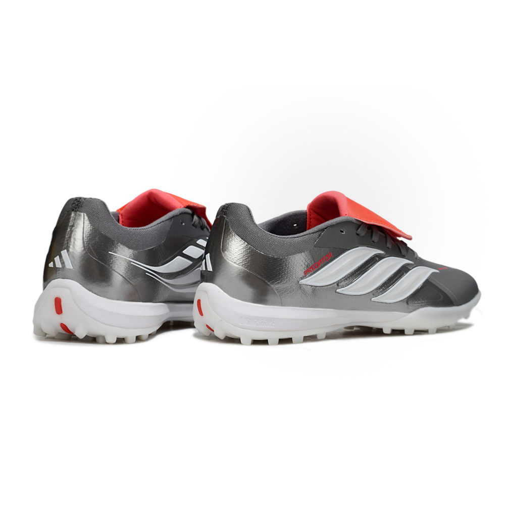 Chuteira Society Adidas Predator Tounge Elite 26 TF Prata, Branca e Vermelha
