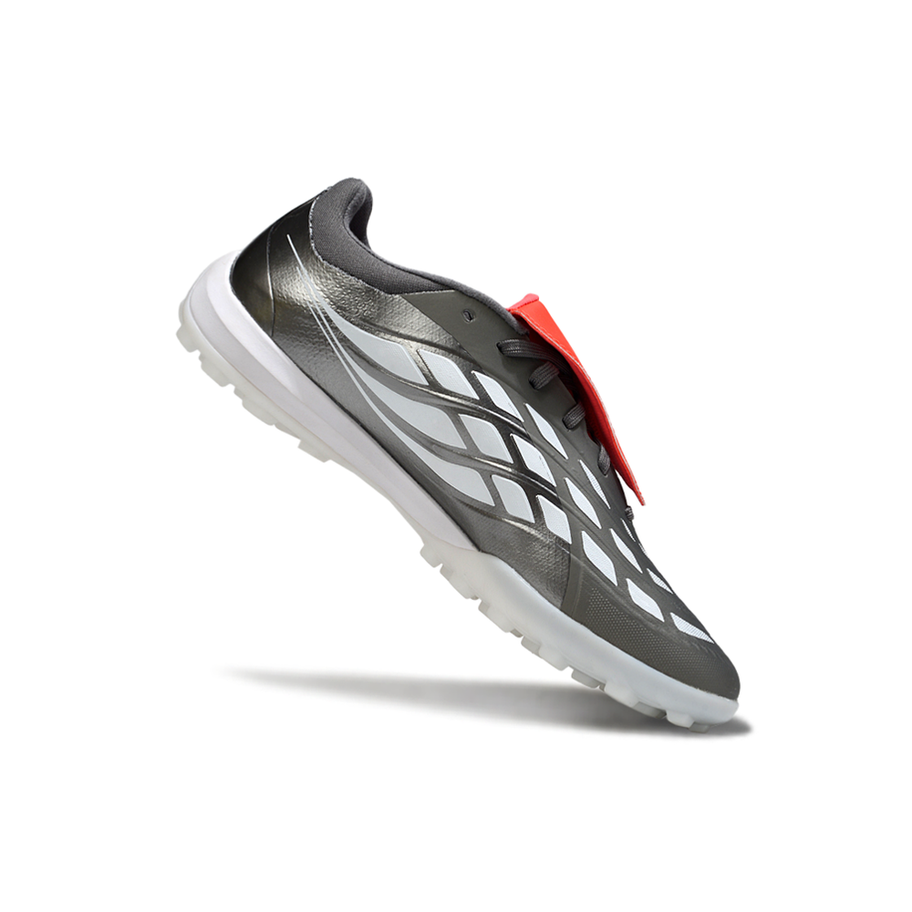 Chuteira Society Adidas Predator Tounge Elite 26 TF Prata, Branca e Vermelha