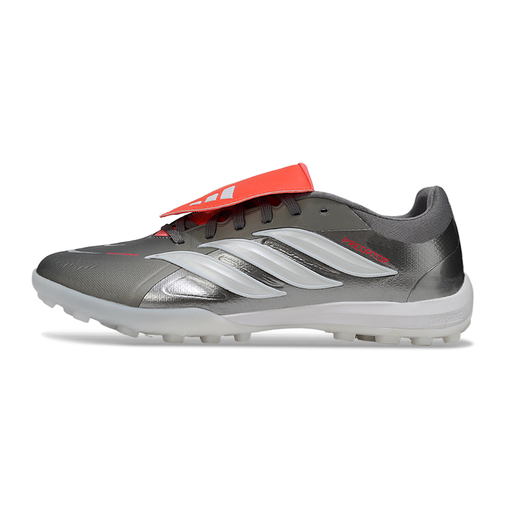 Chuteira Society Adidas Predator Tounge Elite 26 TF Prata, Branca e Vermelha