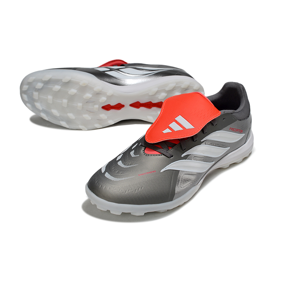 Chuteira Society Adidas Predator Tounge Elite 26 TF Prata, Branca e Vermelha