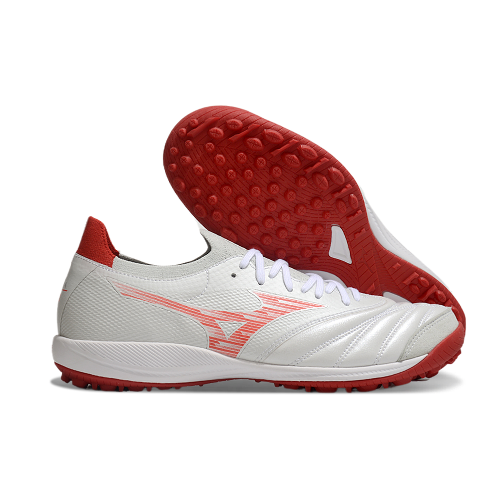 Chuteira Society Mizuno Morelia Neo Sala TF Branca e Vermelha