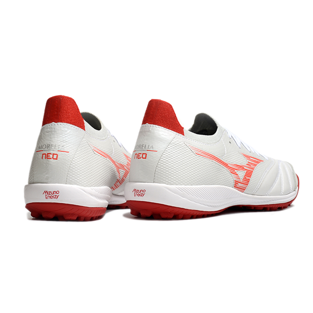 Chuteira Society Mizuno Morelia Neo Sala TF Branca e Vermelha