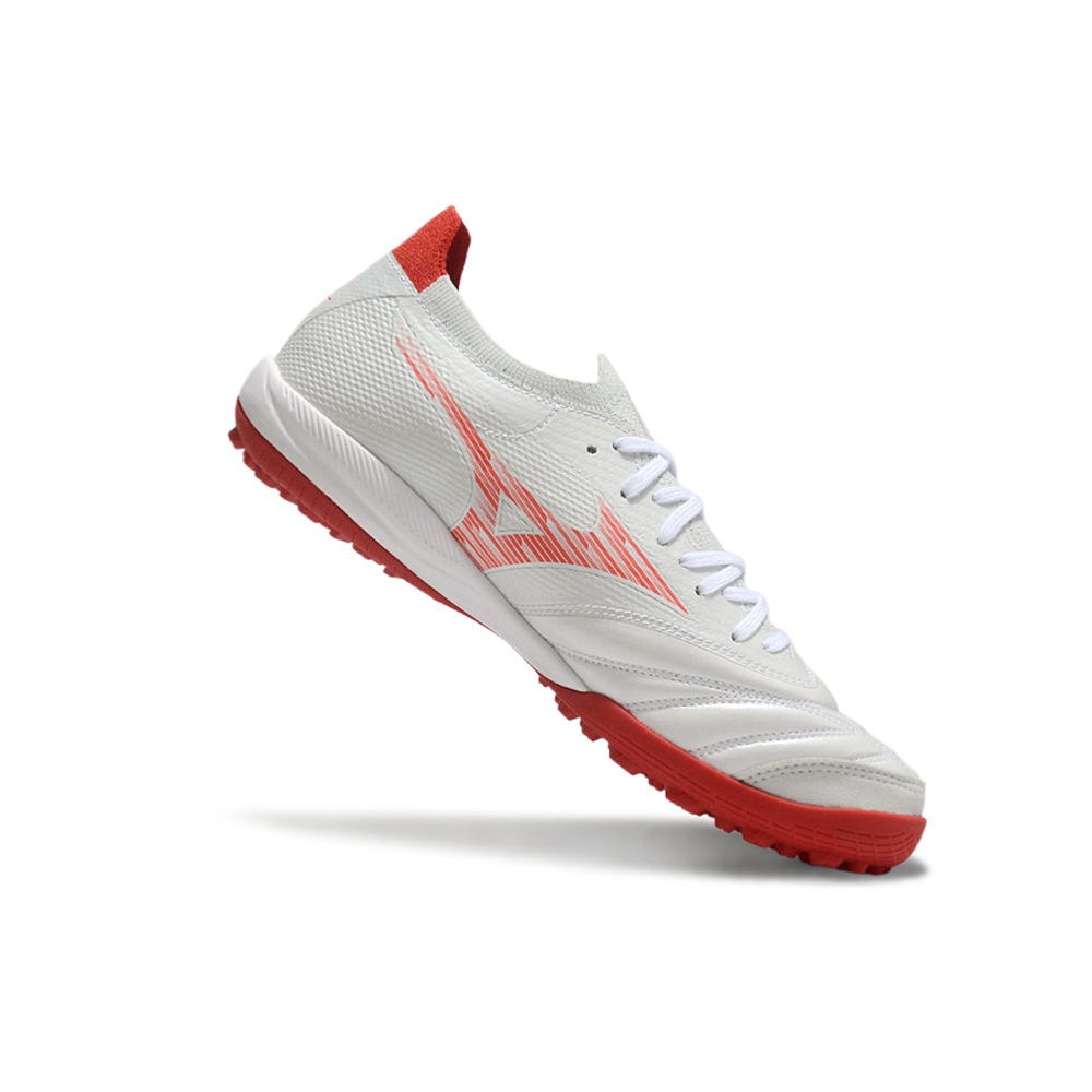 Chuteira Society Mizuno Morelia Neo Sala TF Branca e Vermelha