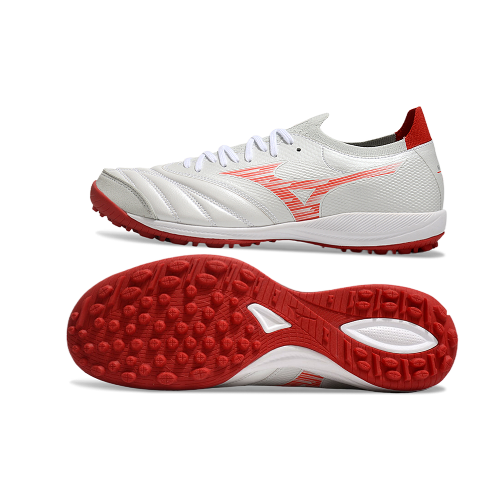 Chuteira Society Mizuno Morelia Neo Sala TF Branca e Vermelha
