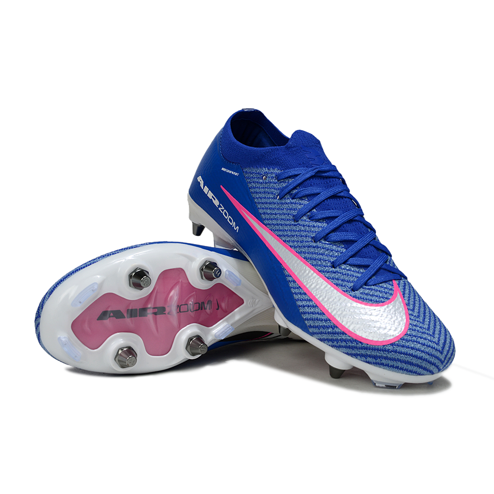Chuteira Campo Nike Air Zoom Mercurial Vapor 16 Elite Trava Mista Azul, Branco e Rosa
