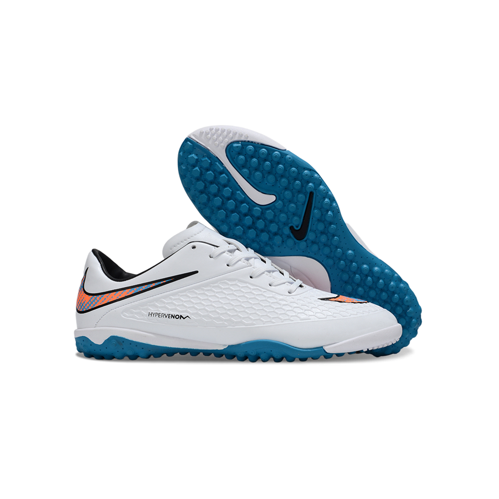 Chuteira Society Nike Hypervenom TF Branca e Azul