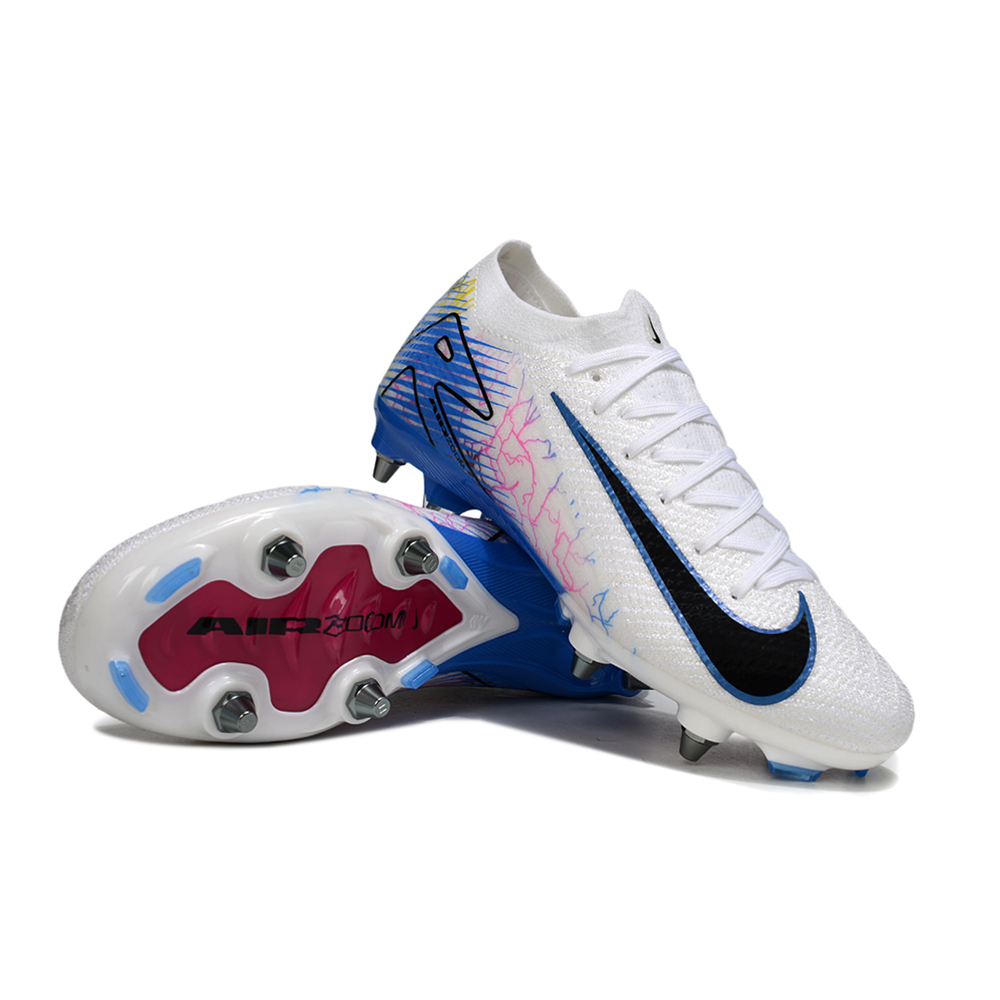 Chuteira Campo Nike Air Zoom Mercurial Vapor 16 Elite Trava Mista Branco, Azul e Rosa
