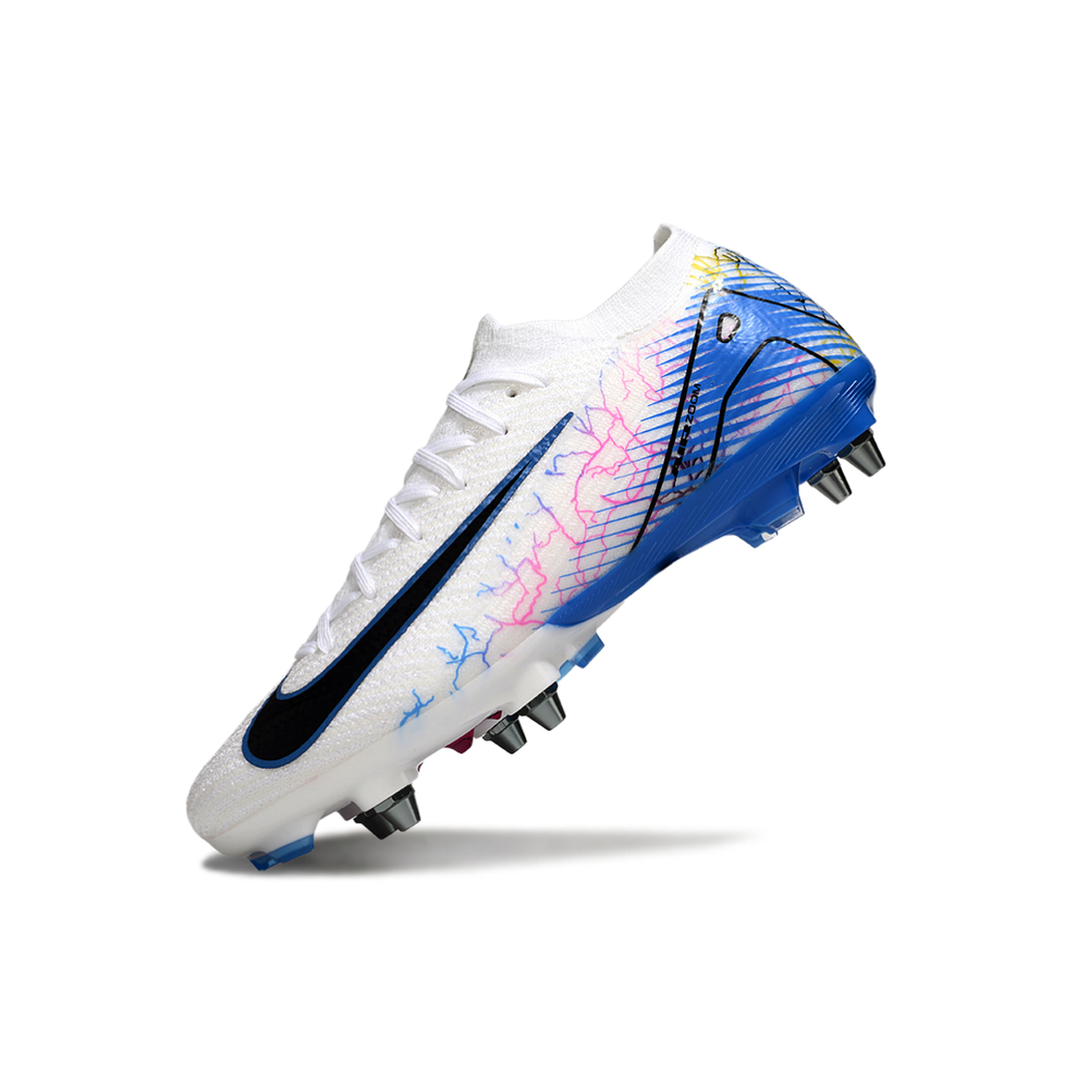 Chuteira Campo Nike Air Zoom Mercurial Vapor 16 Elite Trava Mista Branco, Azul e Rosa