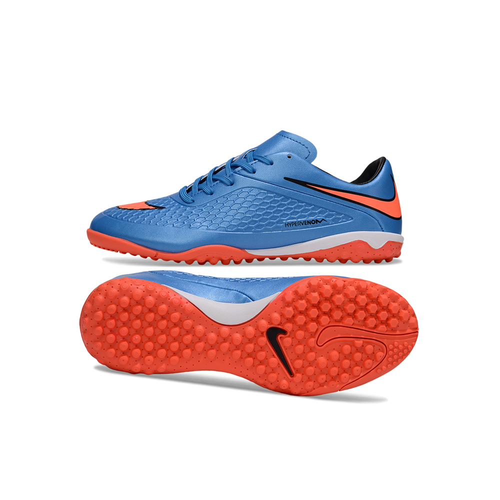 Chuteira Society Nike Hypervenom TF Azul e Laranja