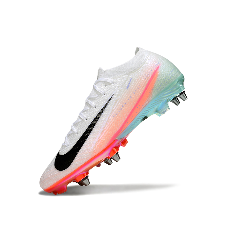 Chuteira Campo Nike Air Zoom Mercurial Vapor 16 Elite Trava Mista Branco, Azul, Rosa e Laranja 