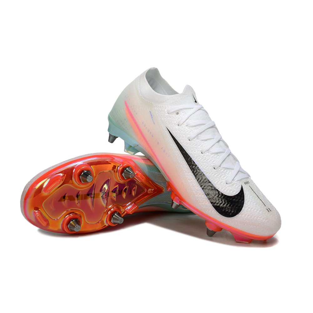 Chuteira Campo Nike Air Zoom Mercurial Vapor 16 Elite Trava Mista Branco, Azul, Rosa e Laranja 